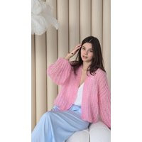 Pink Mohair Cardigan, Handmade Fluffy Oversized Sweater, Soft Knit Drop Shoulder Pullover, Romantic Cozy Knitwear, Kawaii Girl Style | Etsy (US)