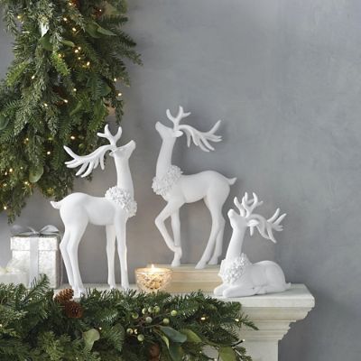 Decorative Flocked Deer, Set of Three | Frontgate | Frontgate