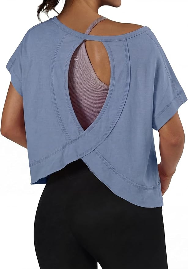 GRECERELLE Women's Open Back Workout Tops Backless Athletic Shirts Casual Crop Running Tee Y2k Yo... | Amazon (US)