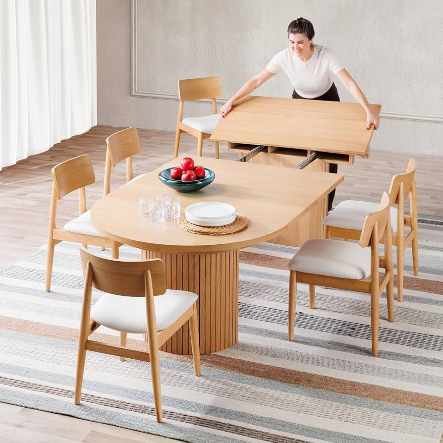 Transformer Table - Solid Wood Extendable Round Dining Table Set with 6 Chairs, Seats 2-10, Exten... | Amazon (US)