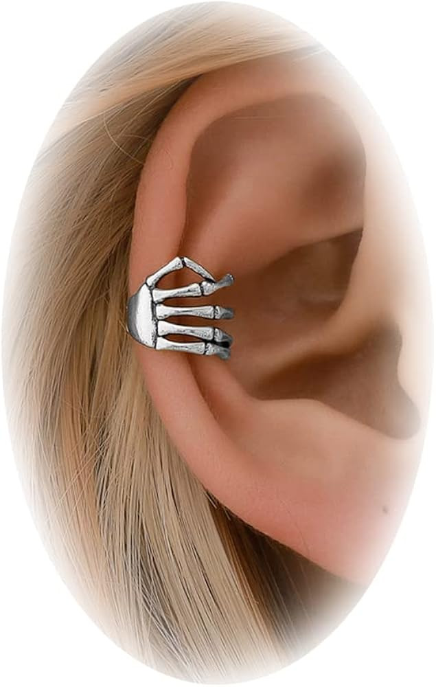 Halloween Skeleton Hand Ear Cuffs Gothic Skull Finger Ear Cuffs Clip Earrings for Women Halloween... | Amazon (US)