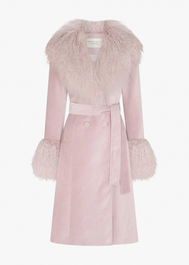 Penny 70’s Dusty Pink Mongolian Lambswool Long-Line Coat | Daniel Footwear (UK)