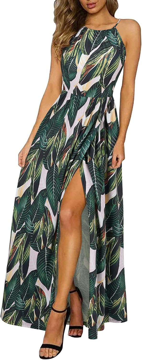 KILIG Women's Summer Casual Sleeveless Halter Neck Floral Print Beach Party Split Maxi Long Dress... | Amazon (US)