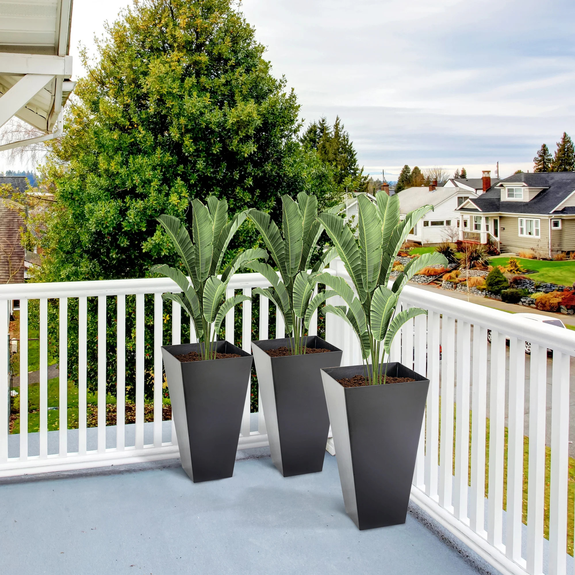 Outsunny Set of 3 Tall Planters with Drainage Hole, 28" Outdoor Flower Plant Pots, Indoor Planter... | Walmart (US)
