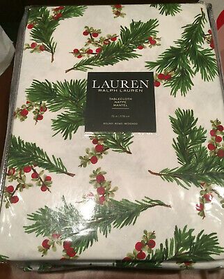 Ralph Lauren CEDARBERRY Fir Leaves 60 x 84" Green, Red & White Tablecloth -- NWT | eBay US