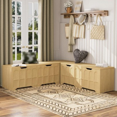 L Shaped Corner Bench with Storage, Kitchen Breakfast Nook Bench with Removable Cushion, Wooden Backless Bench for Dining Room, Entryway, Brown | Target