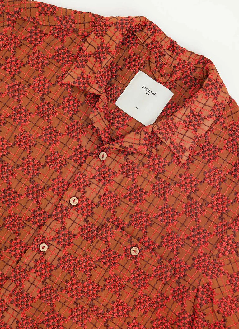 Textured Cuban Shirt | Brick | Percival Menswear