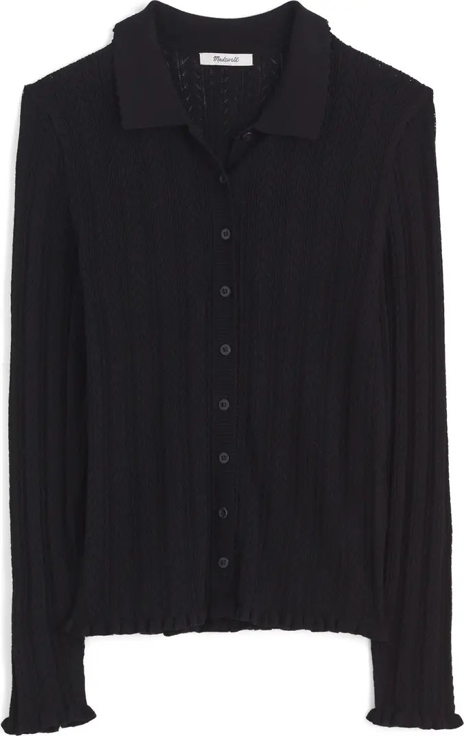 Ruffle Trim Pointelle Cardigan | Nordstrom