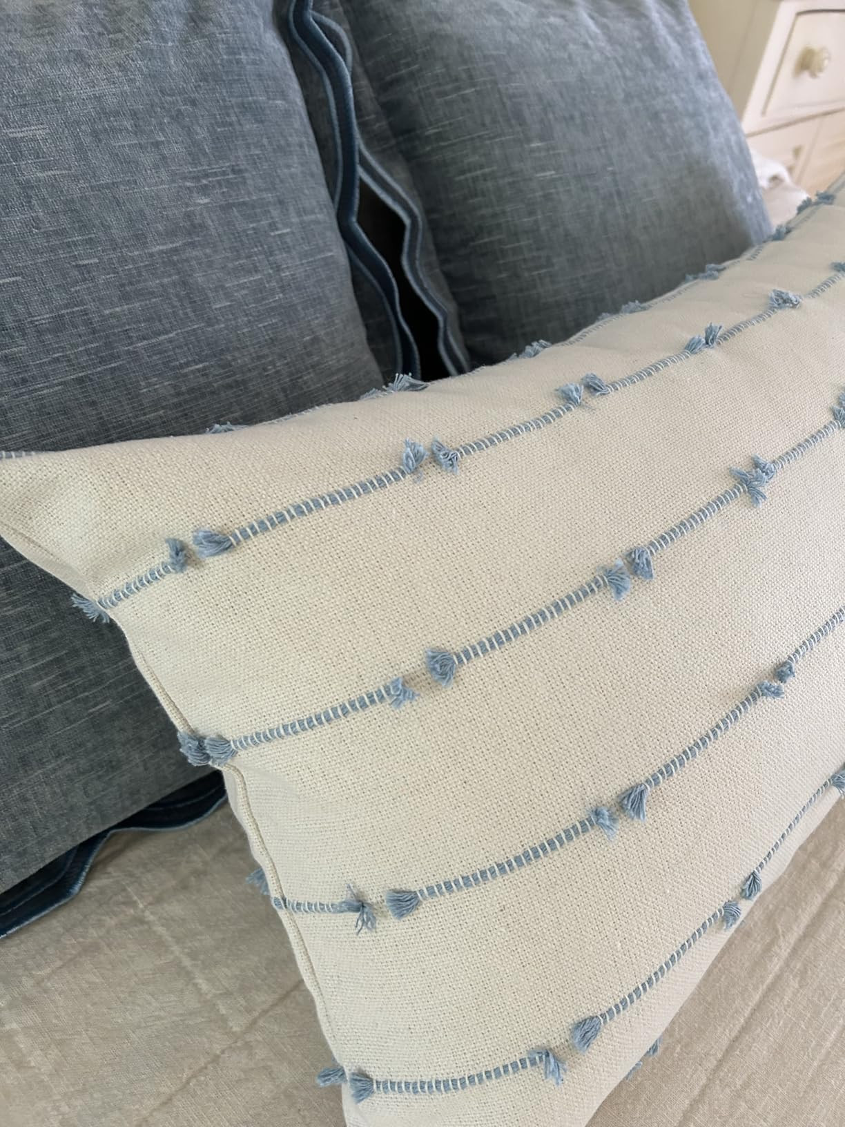 Boho Long Lumbar Pillow Covers 12 x 24 Blue,Classic Stripe Pattern Cotton Decorative Long Lumbar ... | Amazon (US)