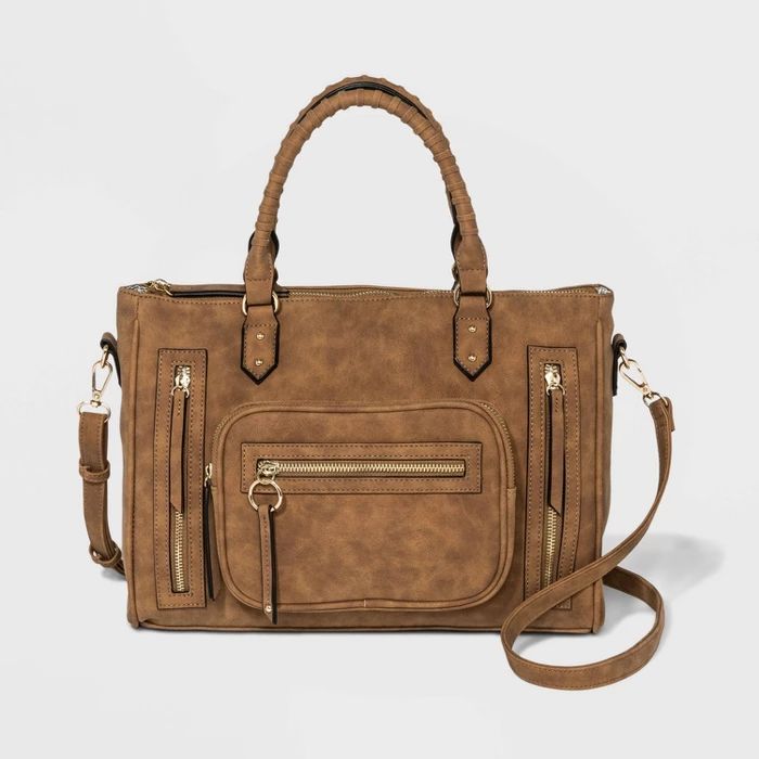 VR NYC Multi Zip Pocket Satchel Handbag - Cognac | Target