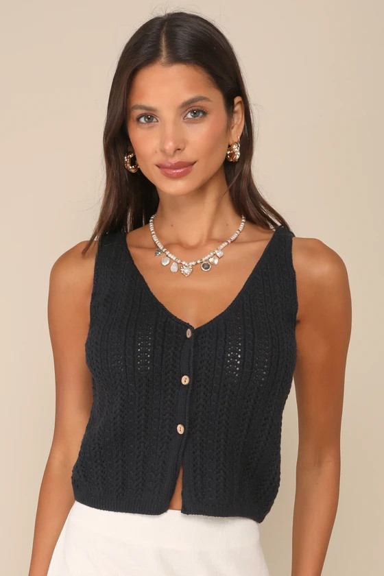 Elite Cuteness Navy Blue Button-Front Sweater Vest Top | Lulus