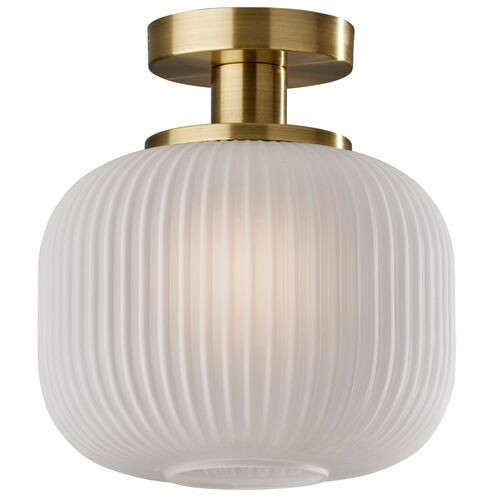 Ellise Flush Mount - Frosted Ribbed Glass/Antique Brass - Gold | Ceiling Mount, Flush Fixture, Made of Brass, Ideal For Entryway | One Kings Lane
