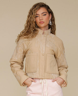 Avec Les Filles Women's Cotton Embroidered Cropped Jacket - Macy's | Macy's