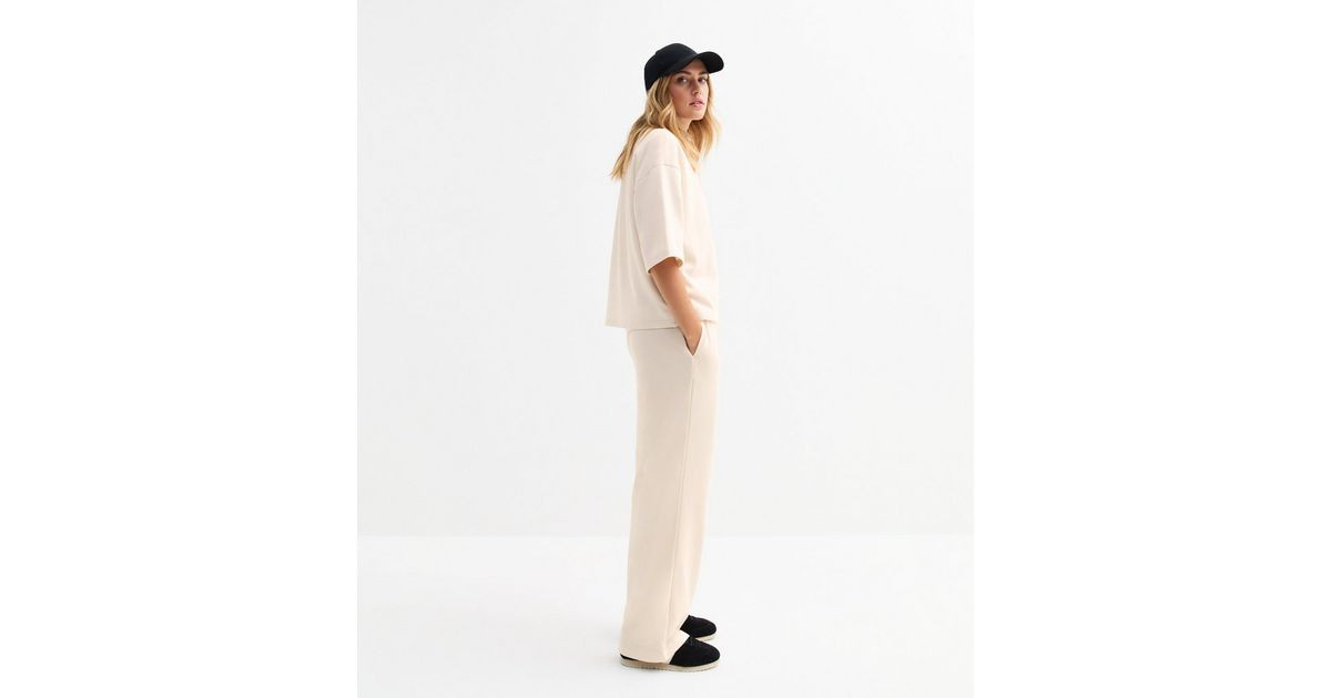 Off White Jersey Wide Leg Joggers | New Look | New Look (UK)