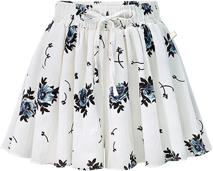 Fuwenni Women's Casual Summer Comfy Culottes Shorts Elastic Waist Wide Leg Shorts with Pockets | Amazon (US)
