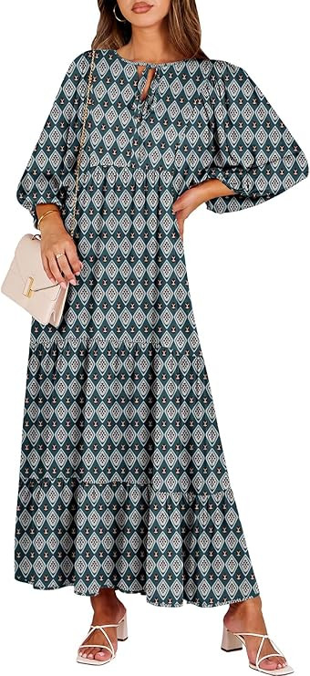 ANRABESS Womens Boho Maxi Dresses 2025 Summer V Neck Puff Sleeve Floral Flowy Swing Casual Long D... | Amazon (US)