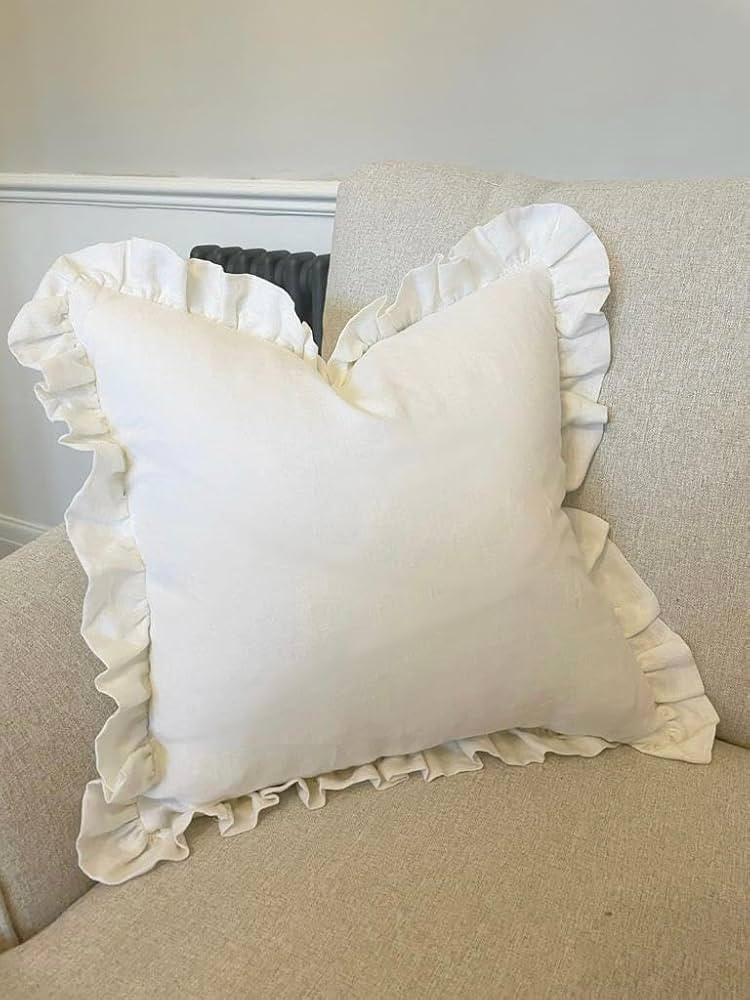 Camille's Home 100% Linen White Frilled 2x Cushion Covers (Pair) | Amazon (UK)