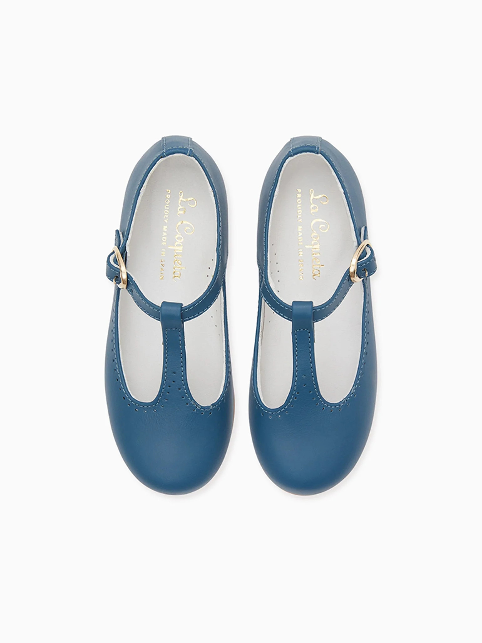 Cobalt Leather Girl T-Bar Shoes | La Coqueta (US)