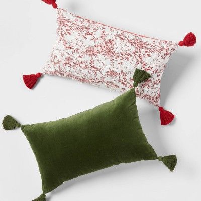 Printed 'Merry Christmas' with Cotton Velvet Reversible Lumbar Throw Pillow - Threshold™ | Target