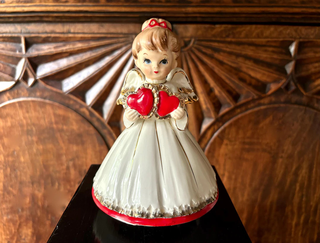 Vintage Lefton Angel Holding Two Red Hearts Music Box Plays "funny Valentine" - Etsy | Etsy (US)