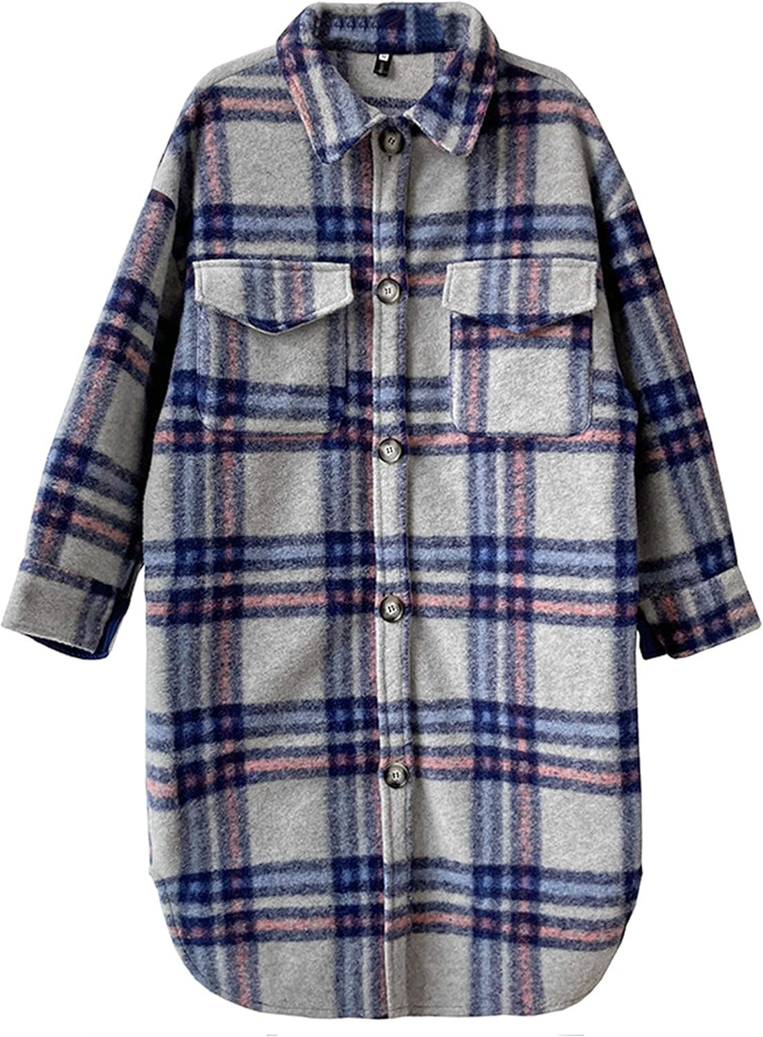 Tanming Women's Casual Lapel Plaid Button Up Wool Blend Coat Shirt Shacket | Amazon (US)