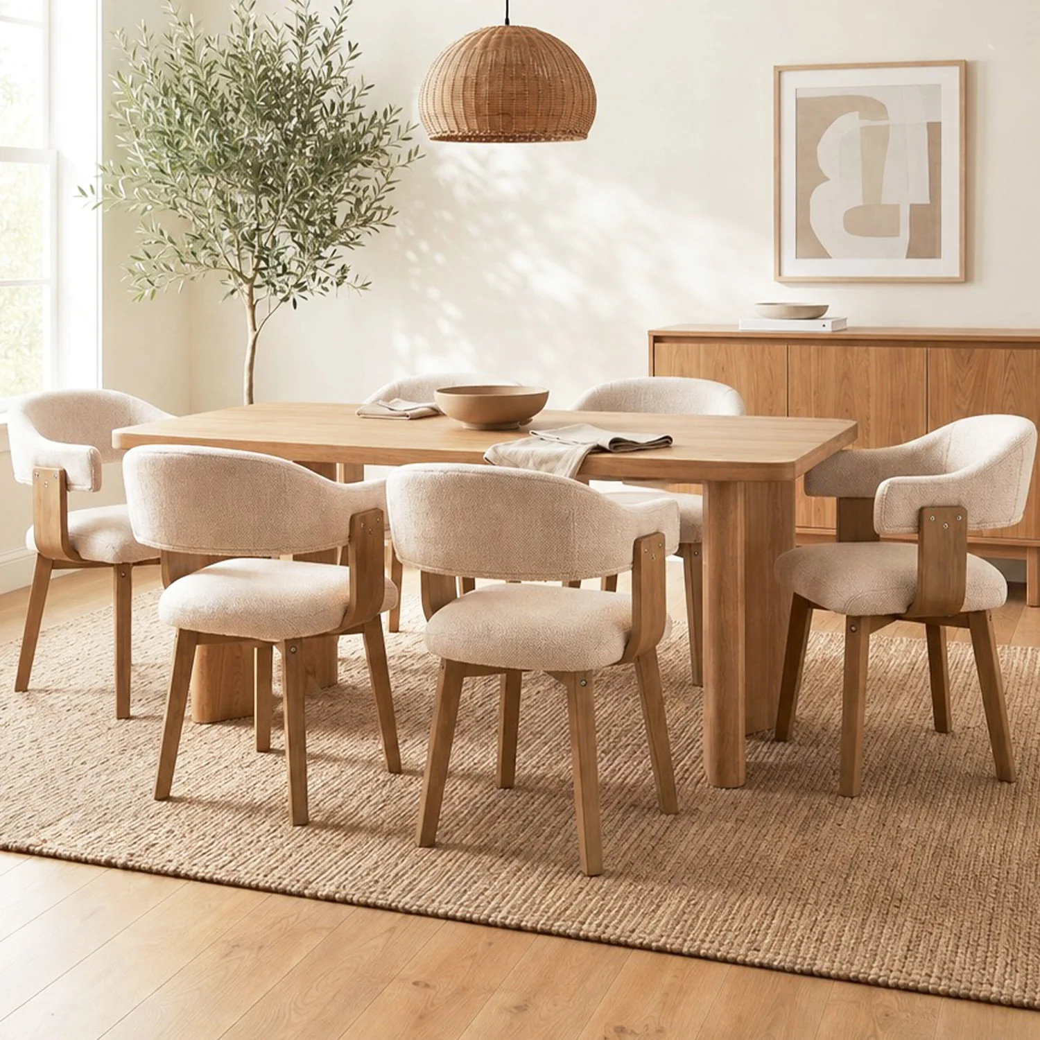 Modern Rectangular Solid And Manufactured Wood Dining Set With Upholstered Chairs With Backrest And Armrests, Fit For 4 Or 6 People, For Kitchen, Livi | Wayfair North America