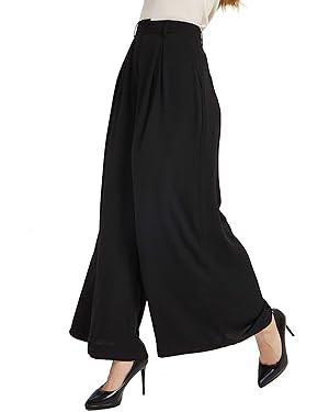Tronjori Women High Waist Casual Wide Leg Long Palazzo Pants Trousers Regular Size | Amazon (US)