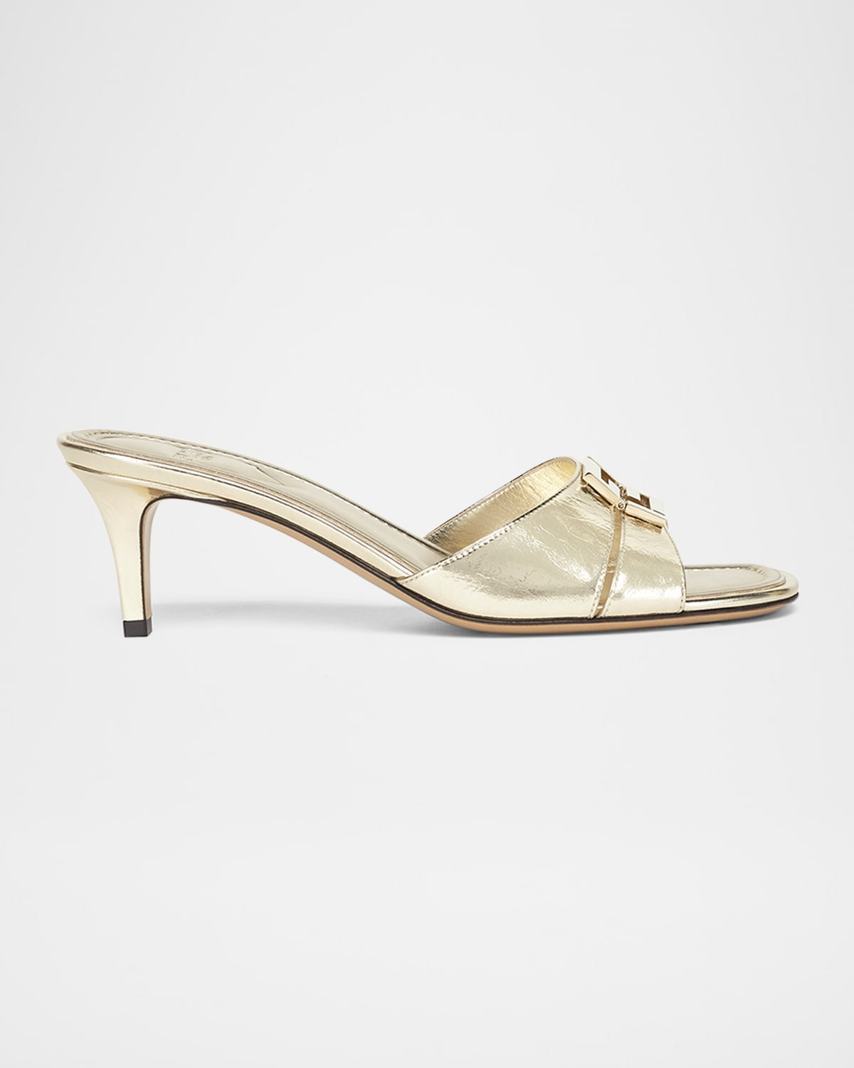 Fold Metallic Leather Kitten-Heel Sandals | Neiman Marcus