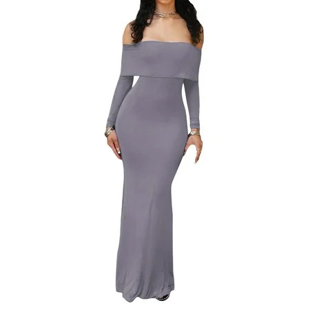 Stylish Long Bodycon Dress with Boat Neck and Off-Shoulder Design | Walmart (US)