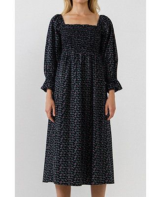 English Factory Women's Floral Smocked Midi Dress - Macy's | Macy's