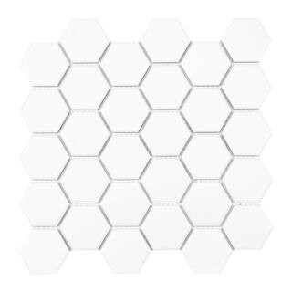White 2 in. Hexagon 11 in. x 11 in. Matte Porcelain Mesh-Mounted Floor and Wall Mosaic Tile (0.81 sq. ft./Each) | The Home Depot