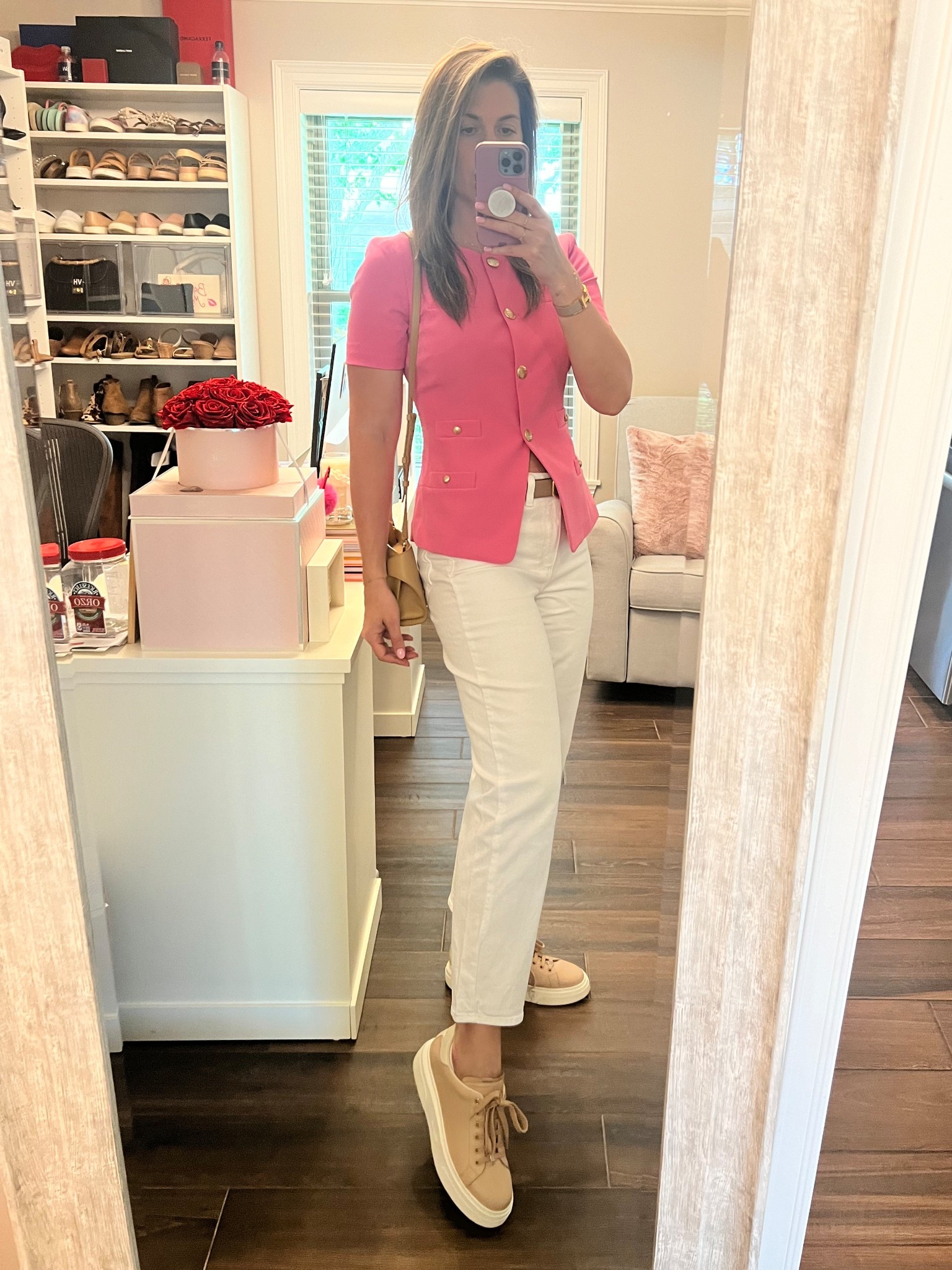 Loved this jacket so much had to get it in two colors. This is how you master feminine + professional. Favorite white jeans, can’t go wrong with a straight leg! Finish with neutral shoes and handbag!

Jacket runs TTS. Wearing a size small.
Jeans run TTS. Wearing a size 28. 

#LTKWorkwear #LTKStyleTip #LTKOver40