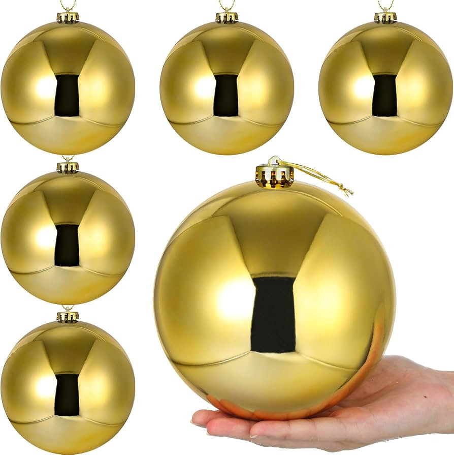 Wettarn 6 Pcs Large 6" Gold Christmas Ornaments Ball Xmas Tree Decoration | Amazon (US)