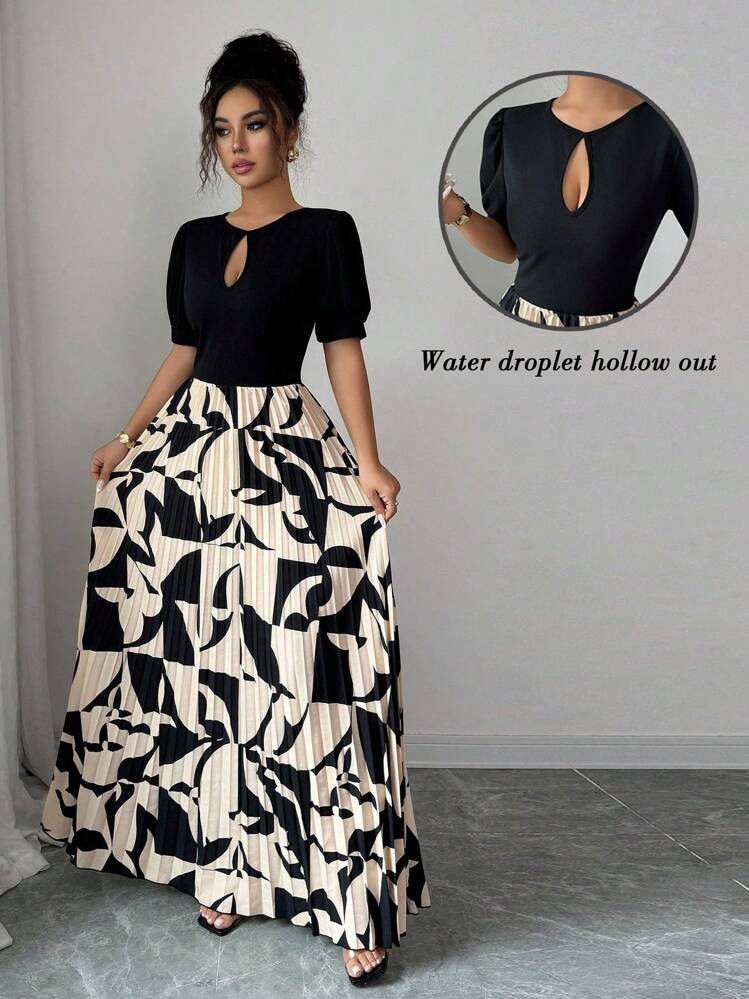 Elenzga Halloween Costume Colorful Short Puff Sleeve Round Neck Droplet Waist A-Line Pleated Eleg... | SHEIN