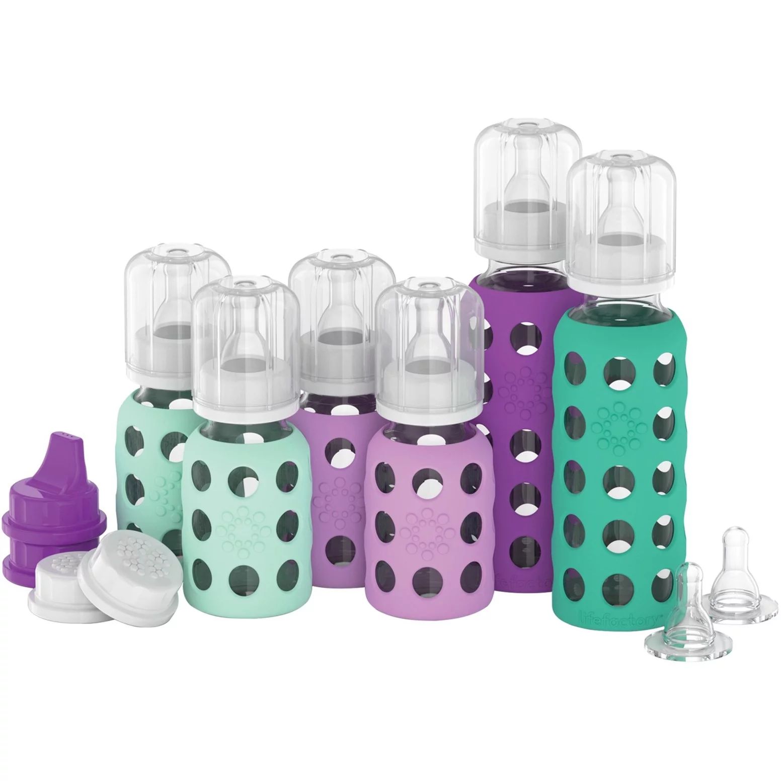 Lifefactory 6 Bottle Starter Set, (4) 4-Ounce Baby Bottle in Mint/Lavender, (2) 9-Ounce Baby Bott... | Walmart (US)