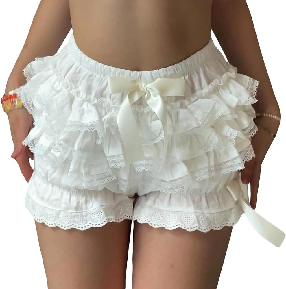 Womens Lace Layered Ruffle Shorts Lolita Shorts Y2k Gothic Pumpkin Shorts Maid Shorts Cute Lace S... | Amazon (US)