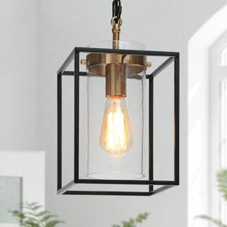 Uolfin Modern Cage Kitchen Pendant Lighting 1-Light Black & Brass Pendant Light for Kitchen Islan... | The Home Depot