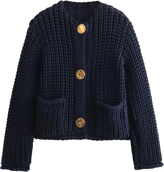 Cardigan Sweaters for Women Chunky Cropped Cardigan Sweater Open Front Button Down Knit Cardigan ... | Amazon (US)