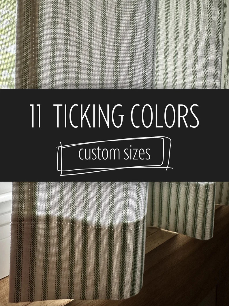 11 Ticking Colors Cafe Kitchen Curtain Many Sizes 1 Panel Made in USA Type Your Custom Width 50W ... | Etsy (US)