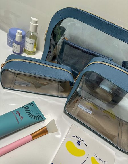 Was looking for clear (but cute) cosmetic bags to easily have my everyday makeup & skincare ready to grab & came across these! This smokey blue is 🤌🏼!! 

Linking a few other color favorites too! 

#LTKFindsUnder50 #LTKTravel #LTKBeauty