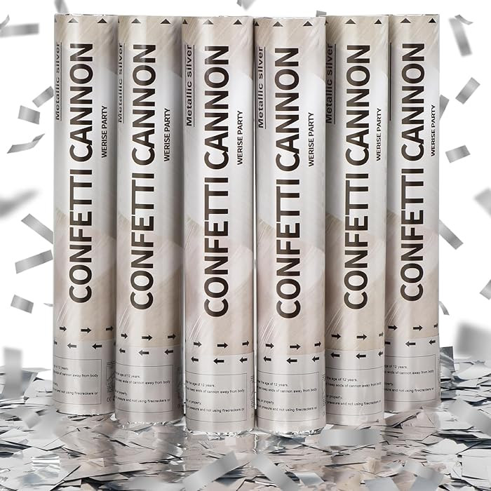 Silver Confetti Poppers Cannon, 6 Pack WERISE Party Mylar Silver Confetti Shooters for Wedding, B... | Amazon (US)