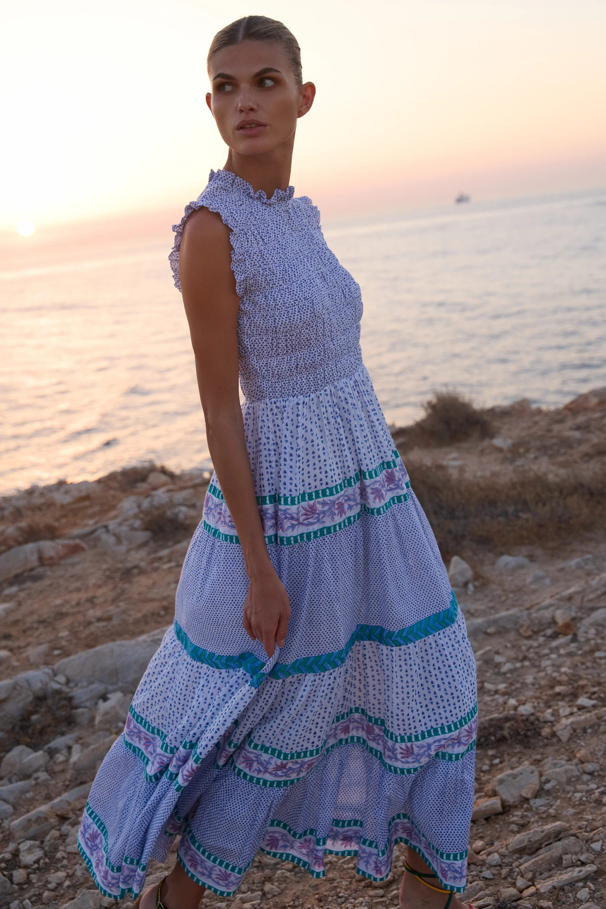 Sleeveless Smocked Maxi- Capri Blue | Oliphant Design