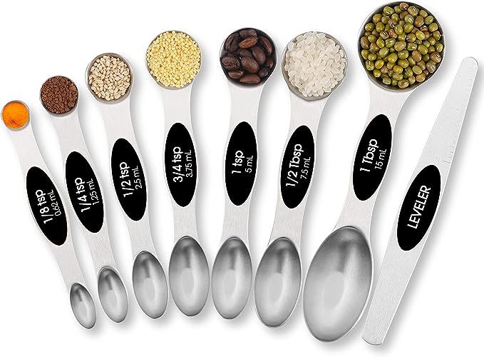 Magnetic Measuring Spoons Set, Dual Sided, Stainless Steel, Fits in Spice Jars, Set of 8, kitchen... | Amazon (US)