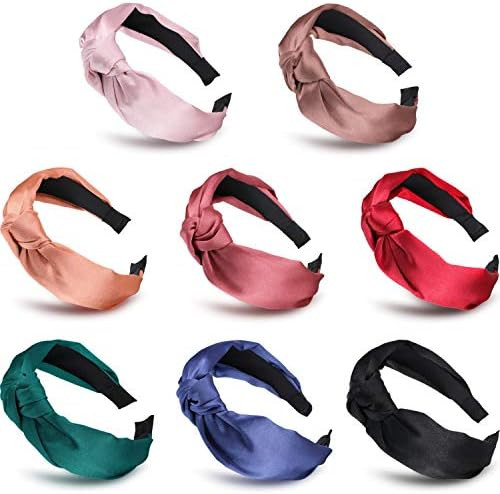 Silk Headbands Satin Knot Headband for Women Girls, 8 Pcs Topknot Headband Solid Color Cross Wide... | Amazon (US)
