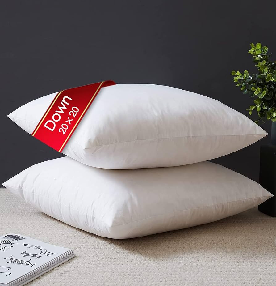 Down Feather 20x20 Pillow Inserts Set of 2 Throw Pillows Square Form Sham Stuffer Premium Hypoall... | Amazon (US)