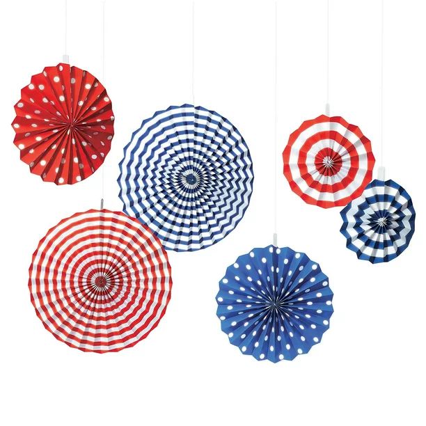 Amscan American Fan Decorations Red/White/Blue 2/Pack 6 Per Pack (290506) | Walmart (US)
