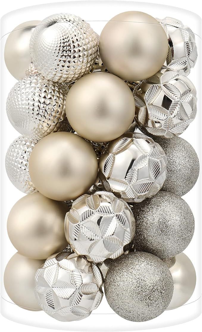 ISULIFE Christmas Ball Ornaments(1.57",Champagne) 34ct Shatterproof Christmas Tree Ball Ornaments... | Amazon (US)