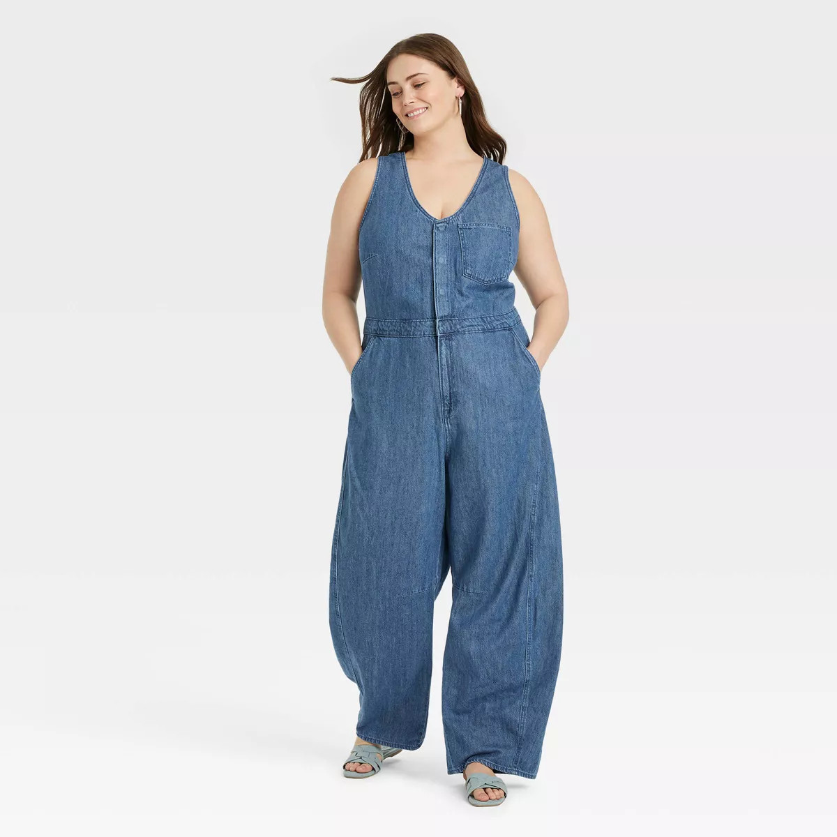 Women's Curved Leg Denim Jumpsuit - Universal Thread™ Medium Wash | Target