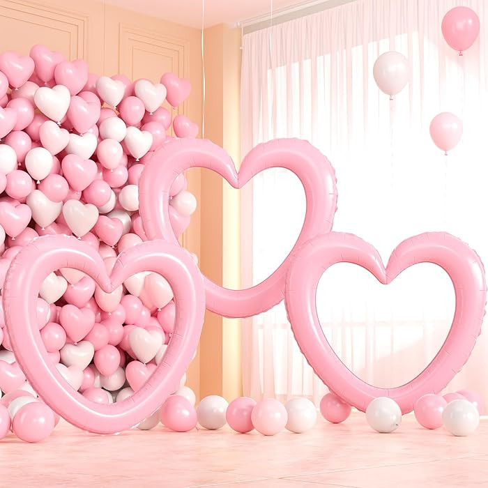Pink Heart Balloons,3Pcs 40Inch Large Hollow Out Heart Foil Balloon for Valentine's Day Birthday ... | Amazon (US)