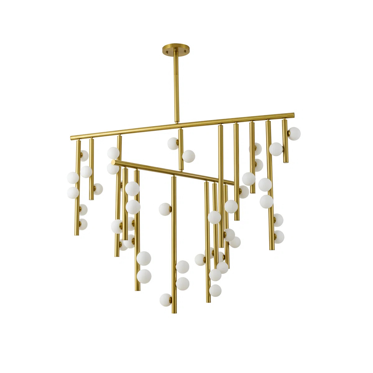 44-Light Gold Metal Chandelier With White Glass Ball Shades | Wayfair North America